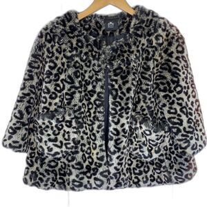 Faux Fur Leopard Print‎ Short Jacket 3/4 Sleeves Lined Pockets Mob Wife Large